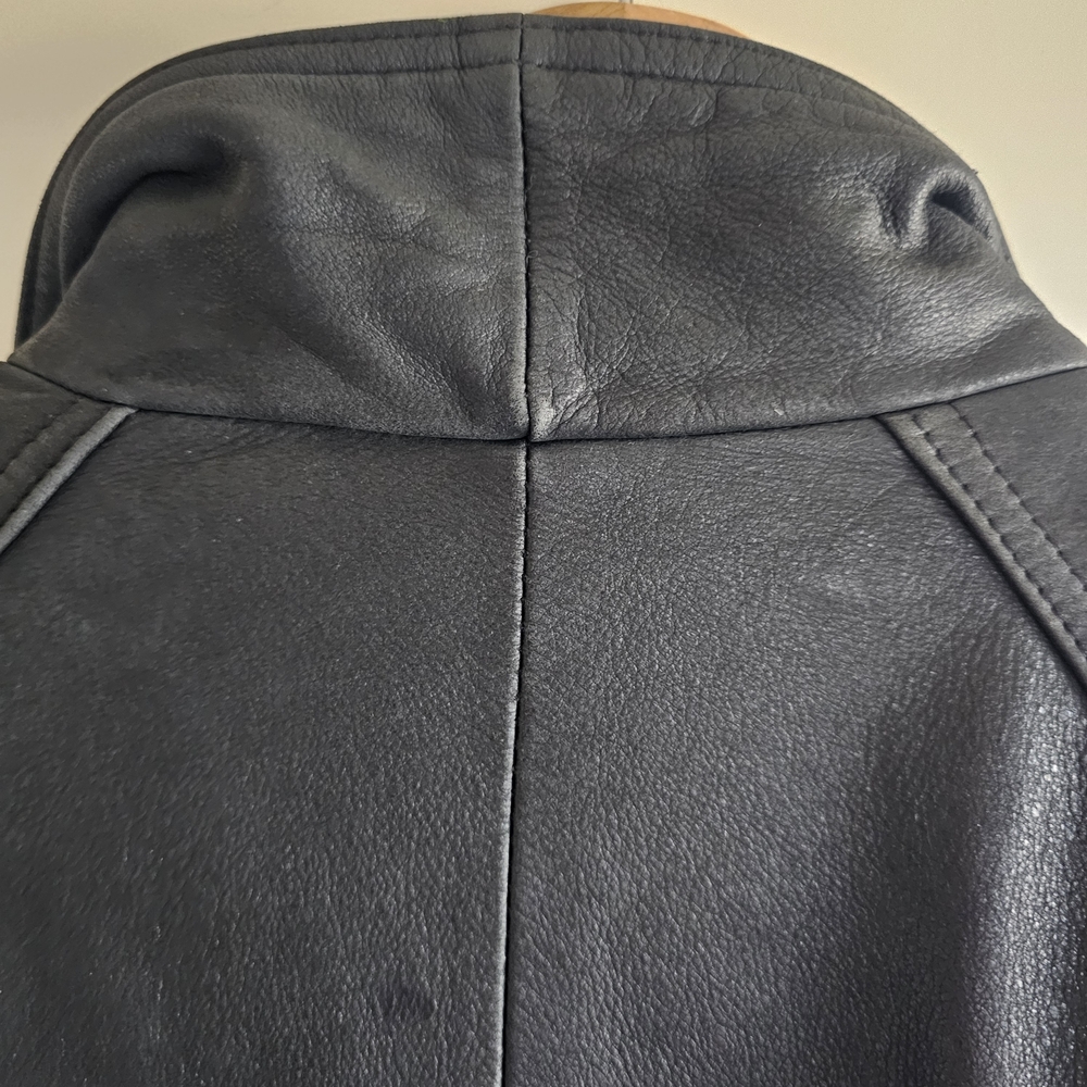 Wilson VTG Women's Black Leather Biker Cropped Bomber Jacket 80s Style - Picture 7 of 12